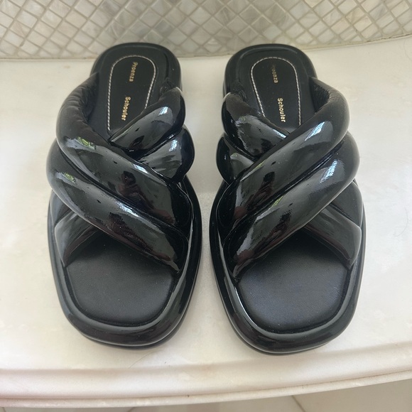 Proenza Schouler Shoes - Proenza Schouler Glossy Black Twisted Strap Sandals